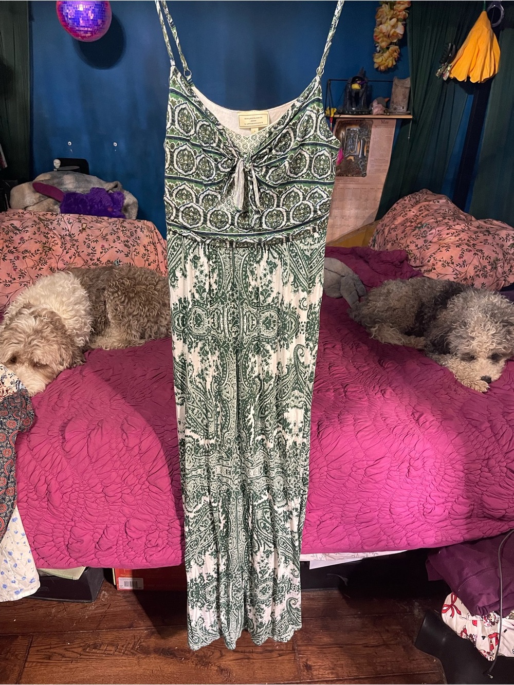 Moulinette Soeurs Green and White Paisley Tie-Front Maxi